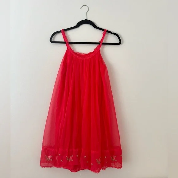Vintage 1960’s Vanity Fair Floral Embroidered Babydoll Nightgown Red Size XS - Picture 1 of 14
